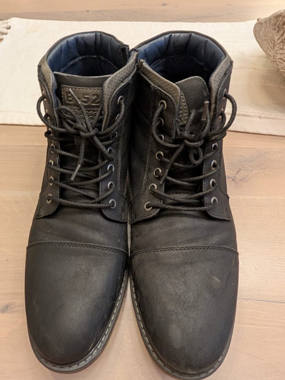 B-52 Bullboxer Men’s Ankle Boots Faux Leather Combat Black Lace Up Zip Size 12